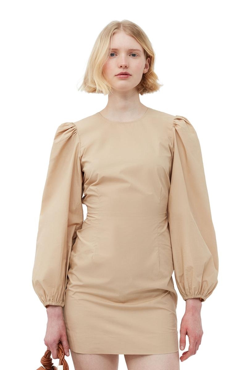 Ganni Baumwoll Poplin Open Back Minikleid Khaki | UVCJM4637