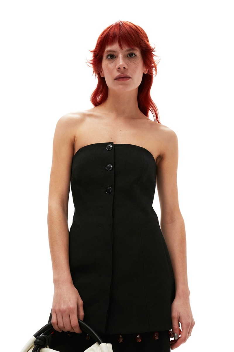 Ganni Baumwoll Suiting Strapless Oberteile Schwarz | SZOHM2378