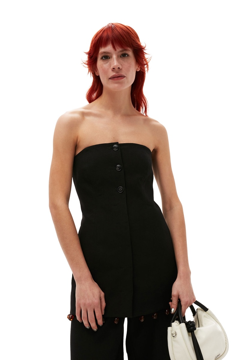 Ganni Baumwoll Suiting Strapless Oberteile Schwarz | SZOHM2378