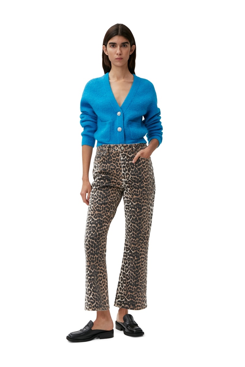 Ganni Betzy Cropped Jeans Leopard | OTWKJ2635