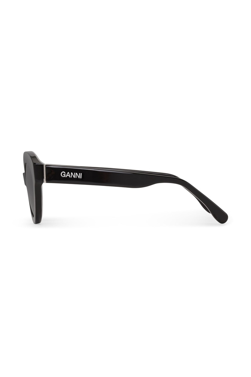 Ganni Biodegradable Acetate Chunky Round Sonnenbrille Schwarz | AOFSX4736