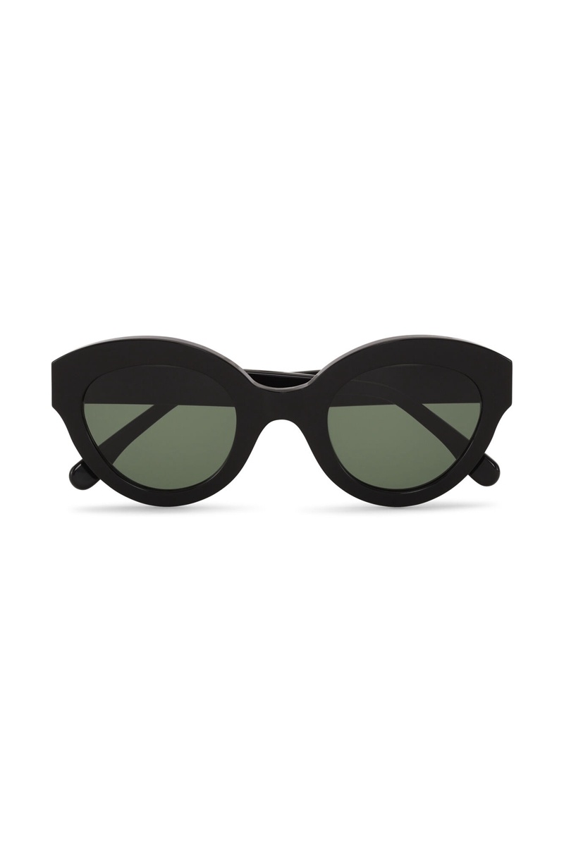 Ganni Biodegradable Acetate Chunky Round Sonnenbrille Schwarz | AOFSX4736