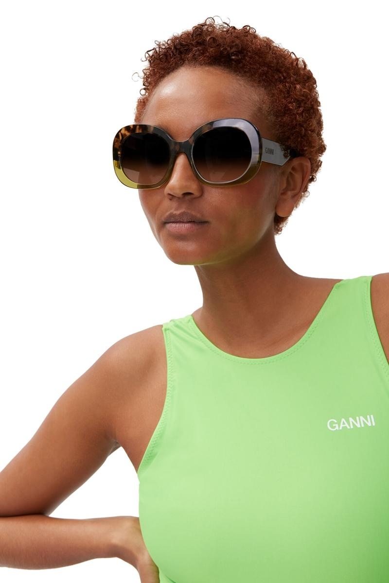 Ganni Biodegradable Acetate Oversized Retro Sonnenbrille Grün | OIFKS1854