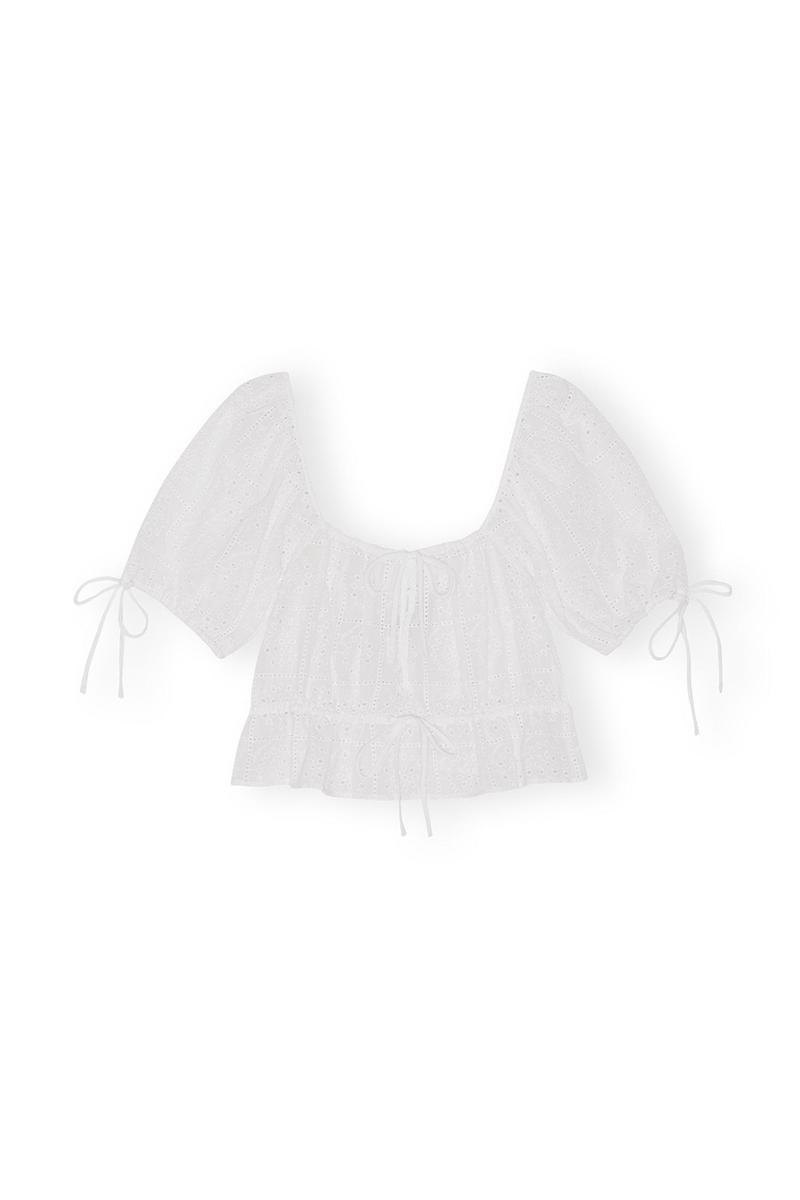 Ganni Broderie Anglaise Cropped Bademode Weiß | ZYUED0451