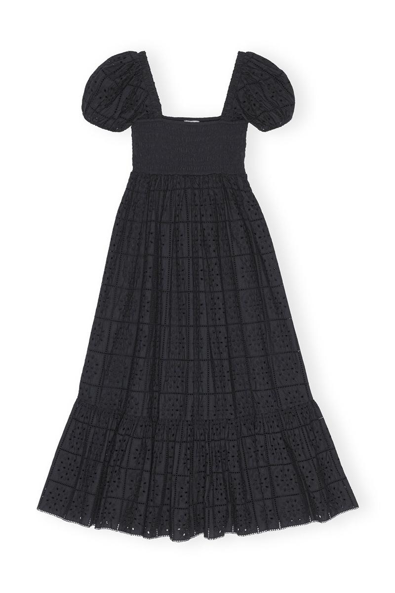 Ganni Broderie Anglaise Maxikleid Schwarz | XERNT7986