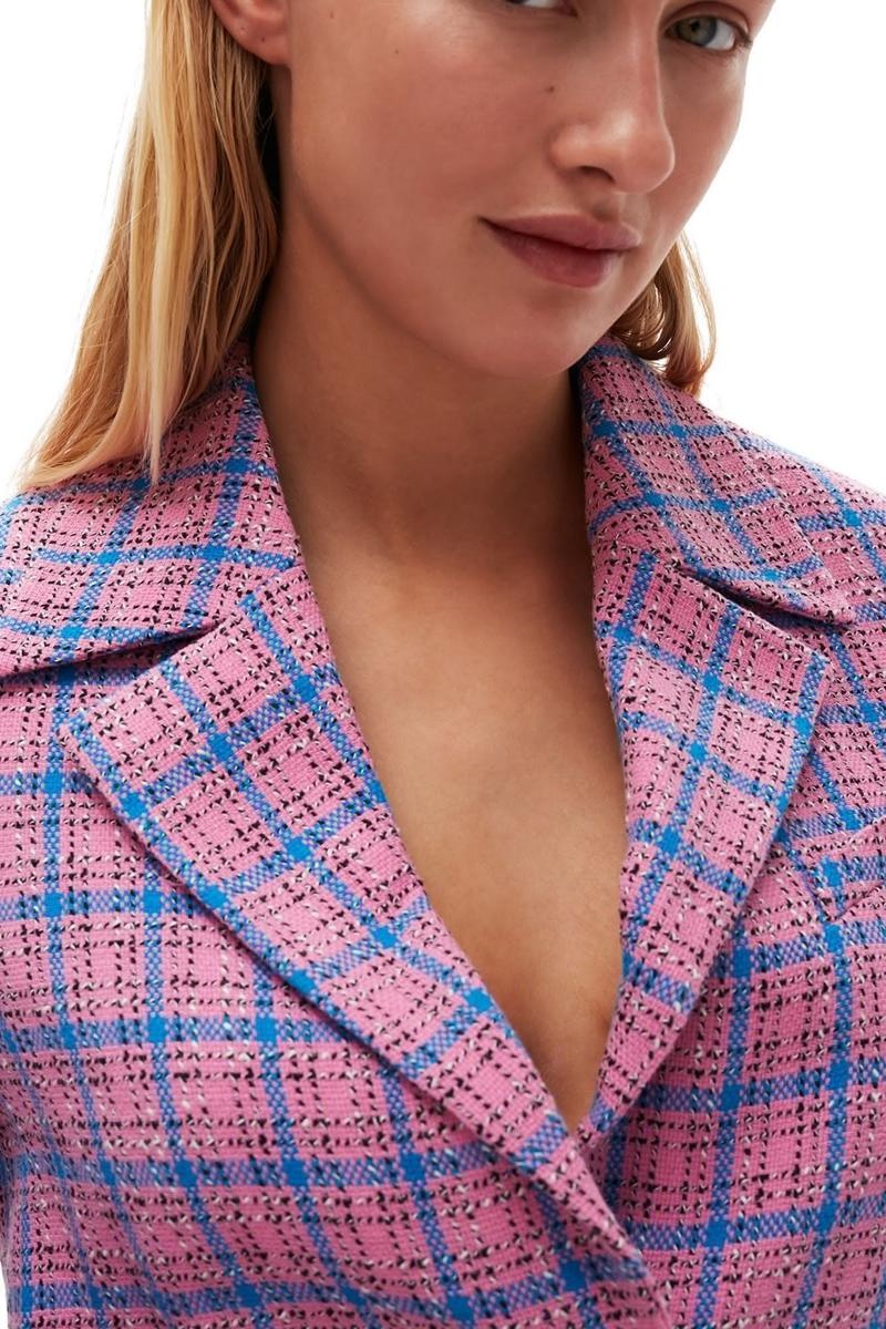 Ganni Check Suiting Cropped Blazer Lila | UDXTV8750