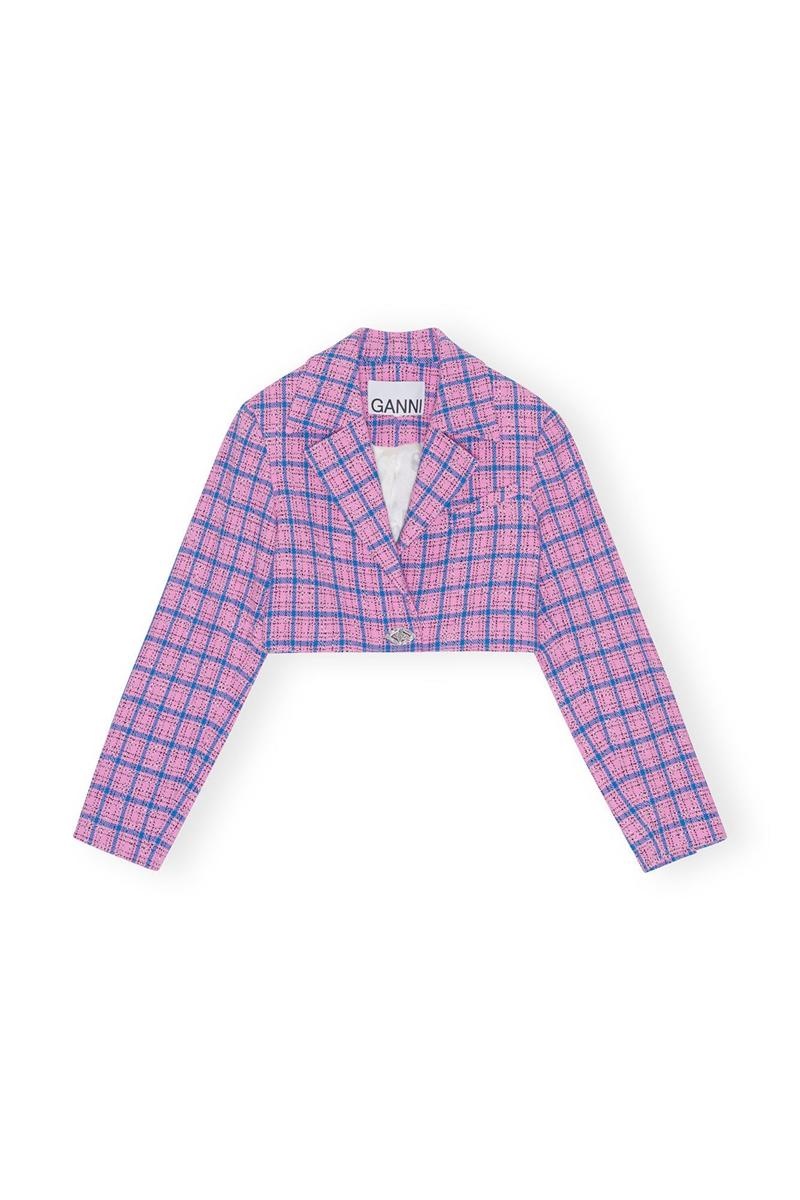 Ganni Check Suiting Cropped Blazer Lila | UDXTV8750