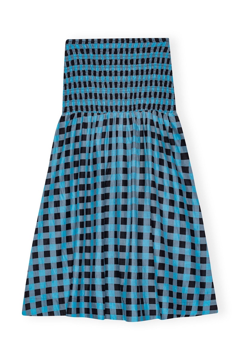 Ganni Checkered Baumwoll Silk Long Smock GolfSkirts Blau | SODNK0956