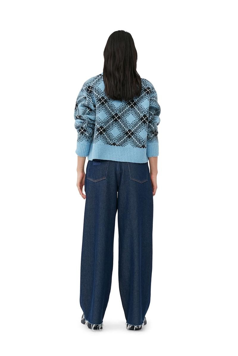 Ganni Checkered Oversized Wolle Pullover Oberteile Silber Blau | KZHWD4390