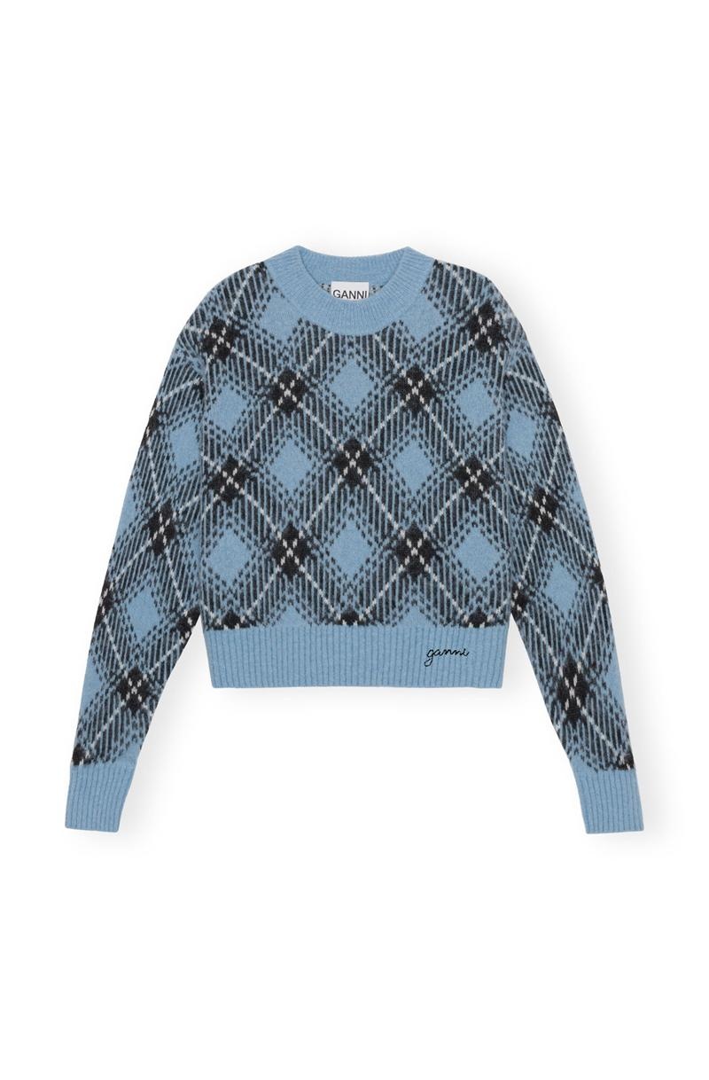 Ganni Checkered Oversized Wolle Pullover Oberteile Silber Blau | KZHWD4390