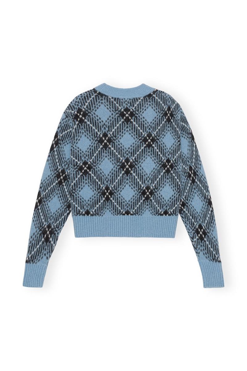 Ganni Checkered Oversized Wolle Pullover Oberteile Silber Blau | KZHWD4390