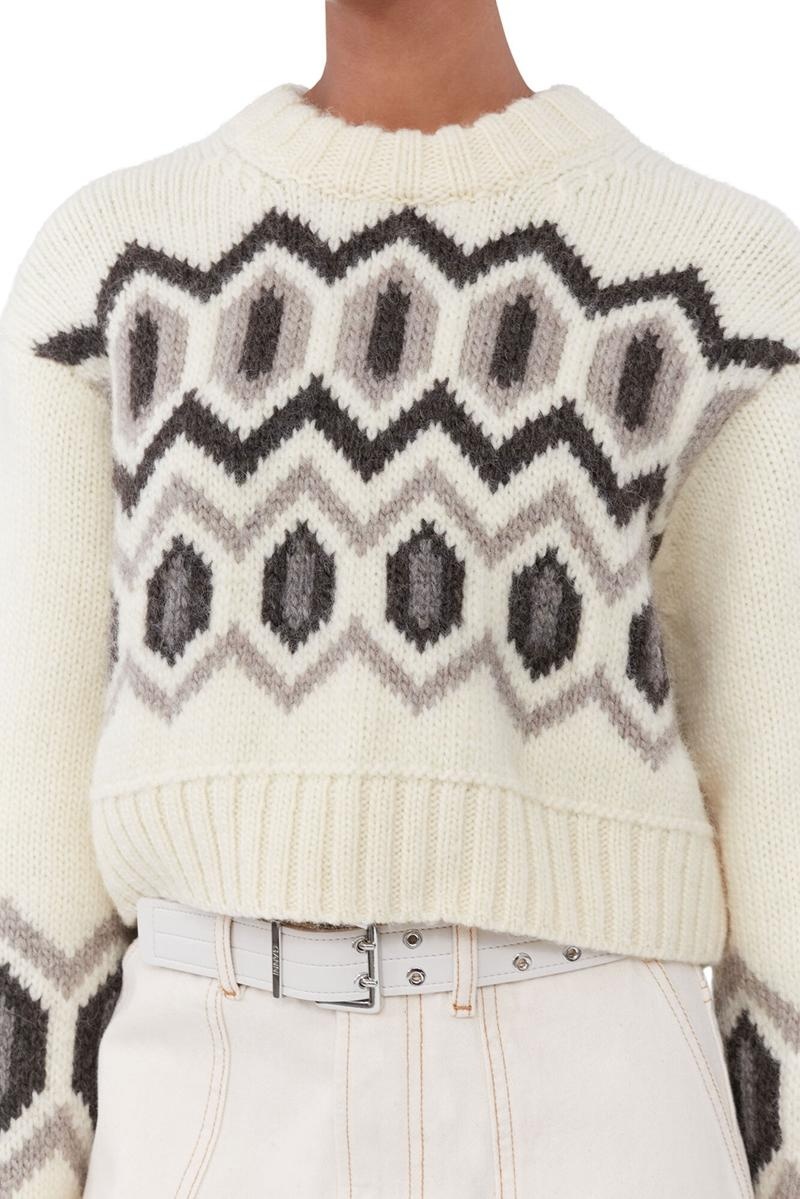 Ganni Chunky Wolle Cropped O-neck Pullover Beige | IPHMT7618