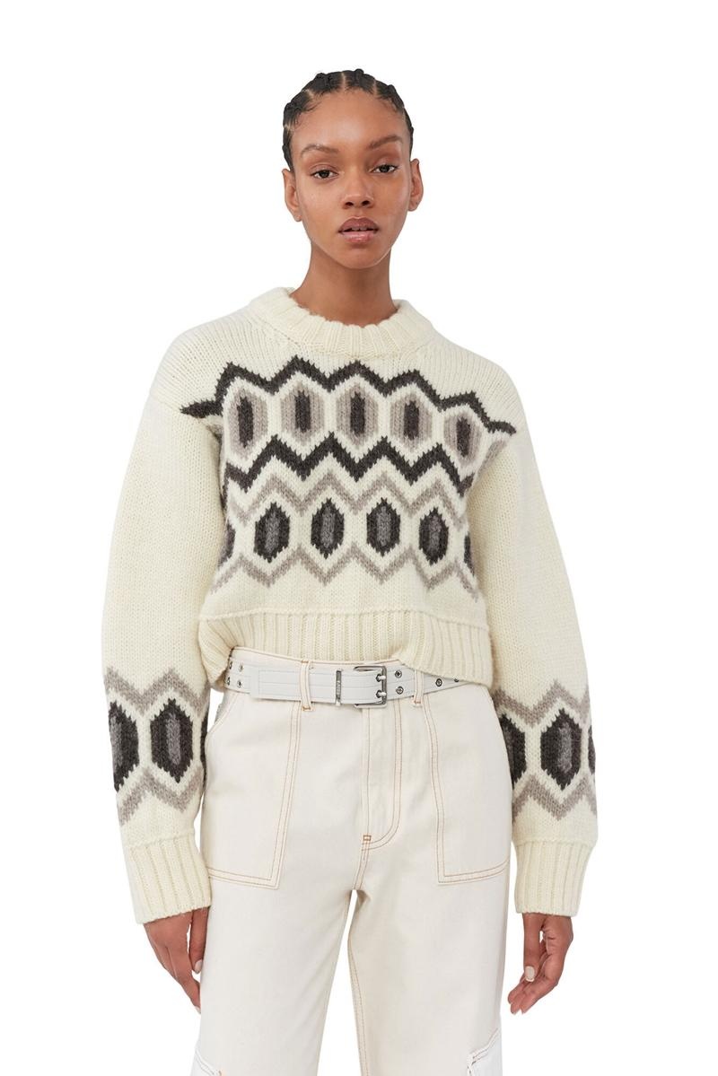 Ganni Chunky Wolle Cropped O-neck Pullover Beige | IPHMT7618