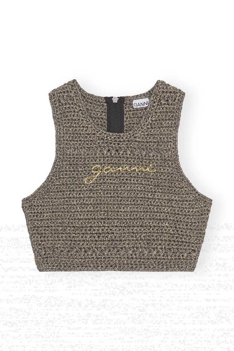 Ganni Crochet Racerback Oberteile Schwarz Gold | NWSEV8675