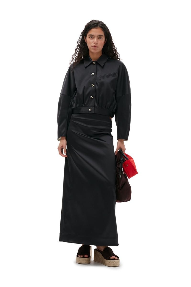 Ganni Double Satin GolfSkirts Schwarz | OZUYF9417