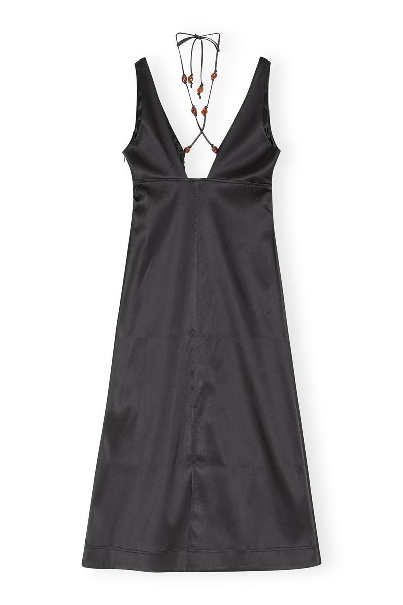 Ganni Double Satin Halter-Neck Kleid Schwarz | SBQJC5130