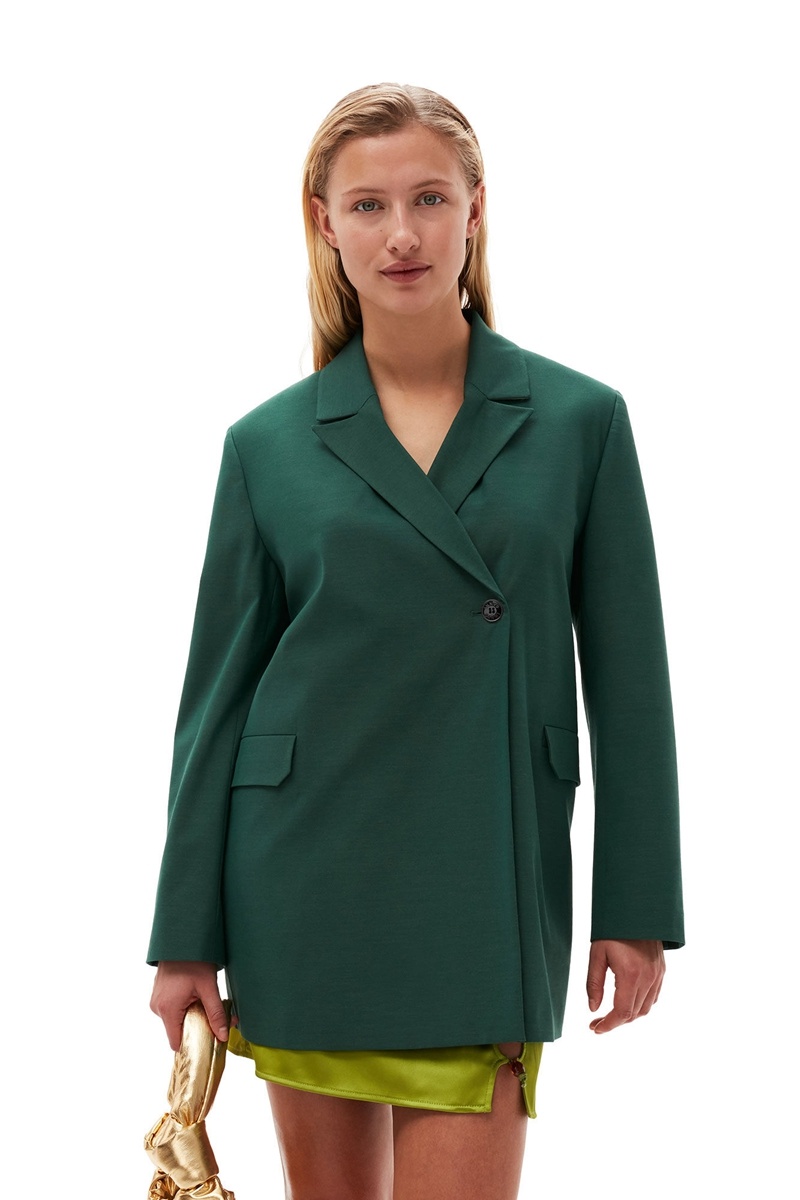 Ganni Drapey Melange Blazer Grün | QTBFS7859