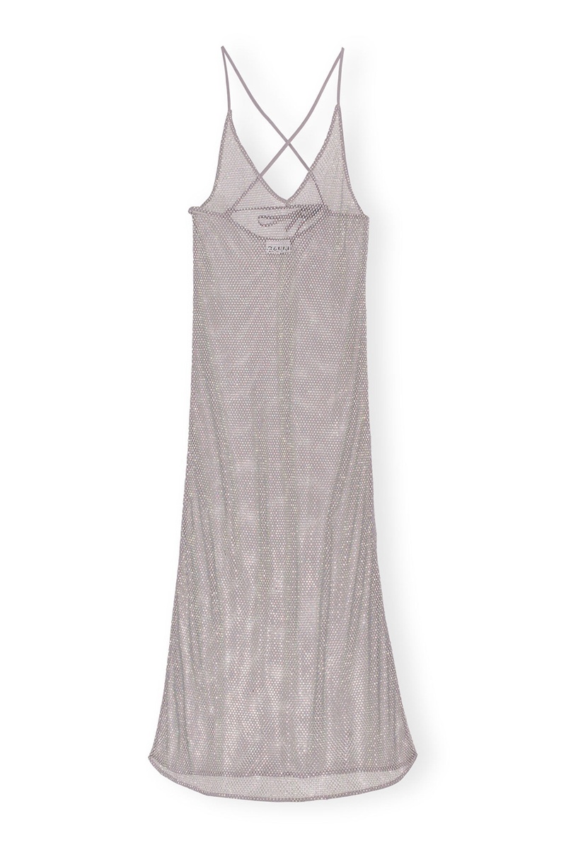 Ganni Embellished Mesh Kleid Silber | KXOBF3415