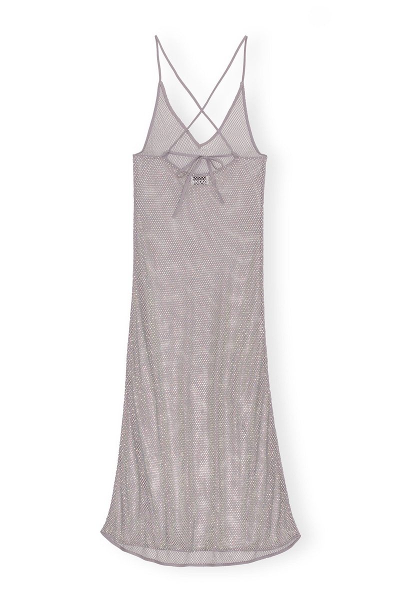 Ganni Embellished Mesh Kleid Silber | KXOBF3415