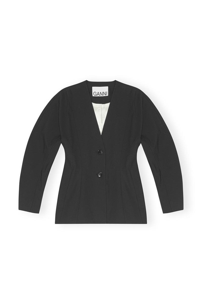 Ganni Fitted Drapey Melange Blazer Schwarz | UHRLS0153