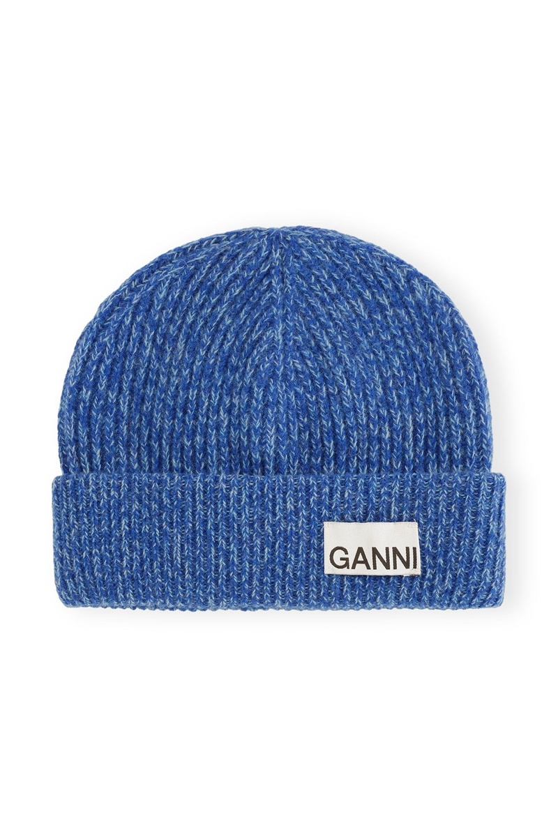 Ganni Fitted Wolle Rib Knit Mütze Blau | VCYUF2940