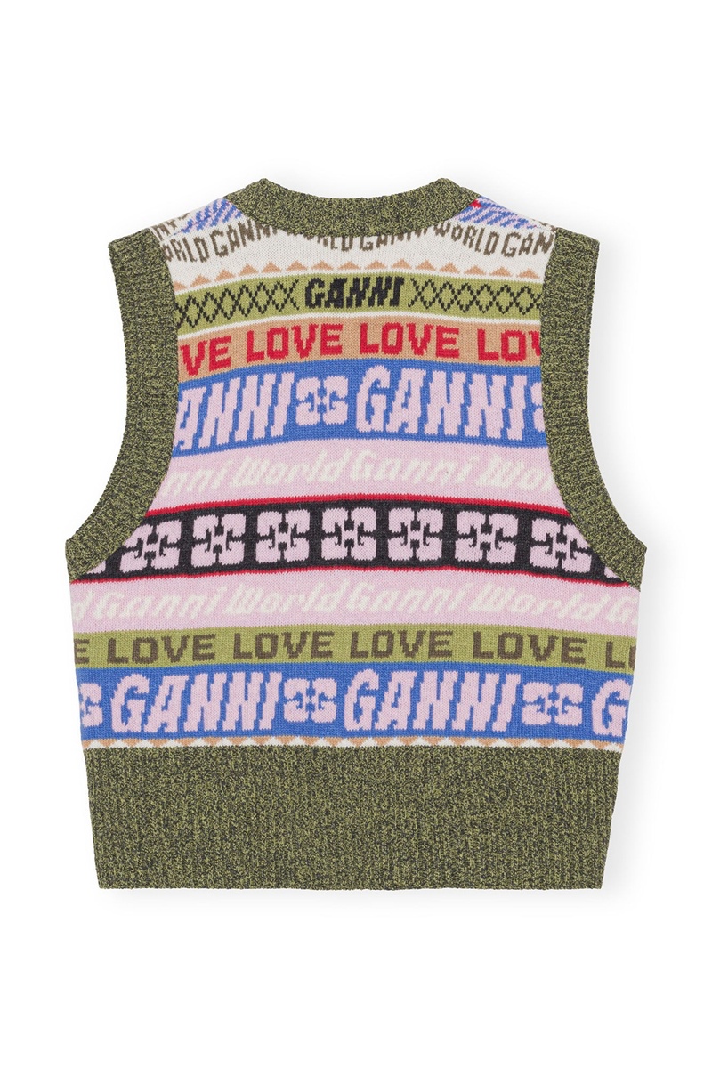 Ganni Graphic V-neck Weste Mehrfarbig | BGNSY1943