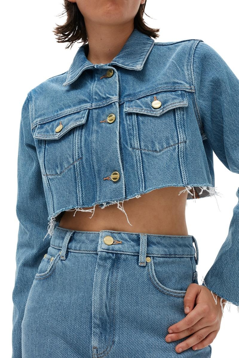 Ganni Heavy Denim Cropped Trucker Jacken Hellblau Grau | RNTDS1470