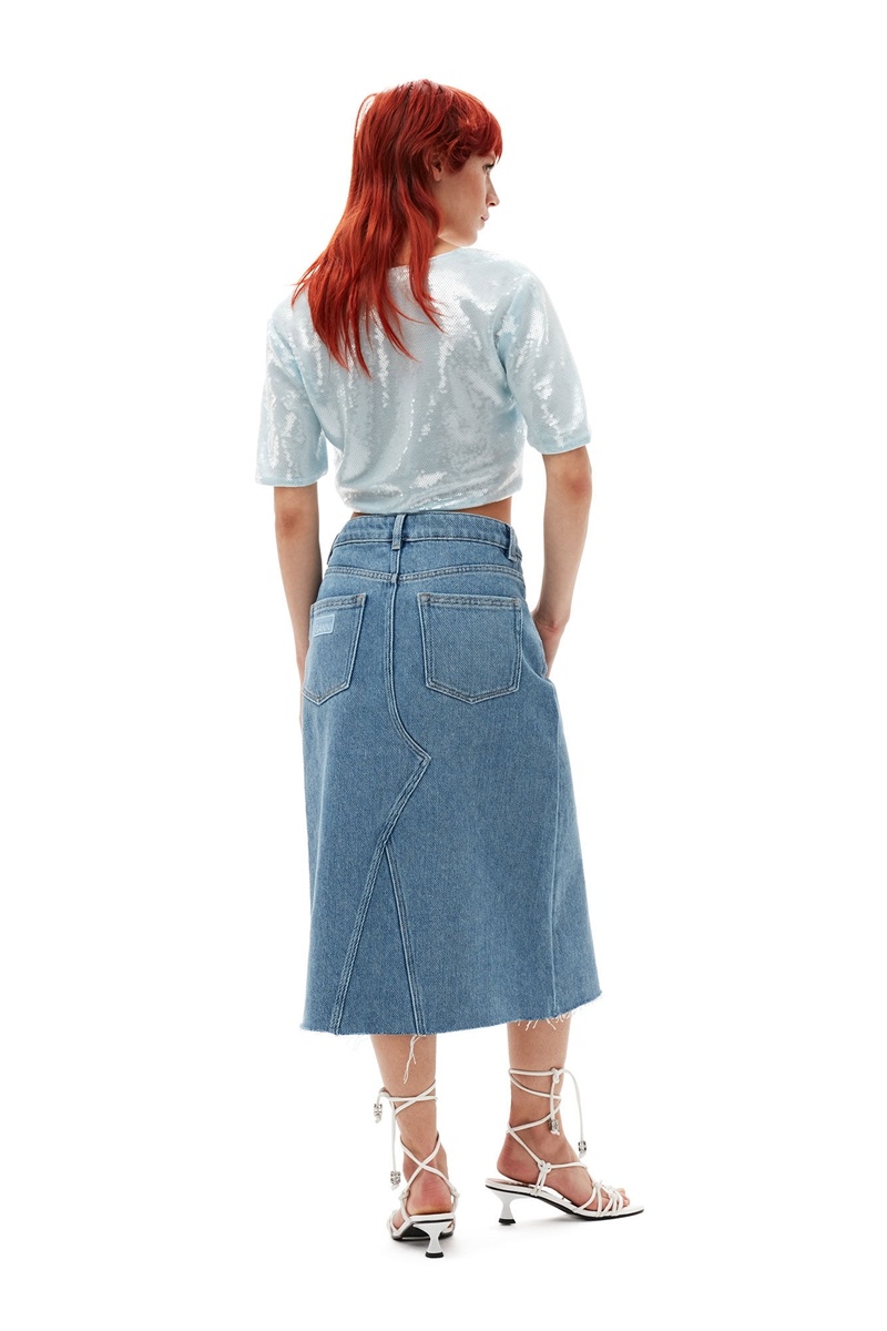 Ganni Heavy Denim Midi GolfSkirts Hellblau Grau | QCFRP2738