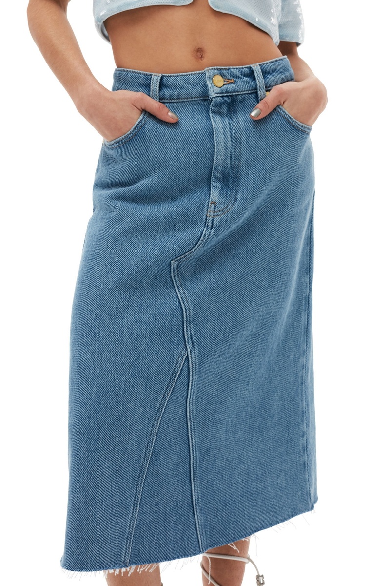 Ganni Heavy Denim Midi GolfSkirts Hellblau Grau | QCFRP2738