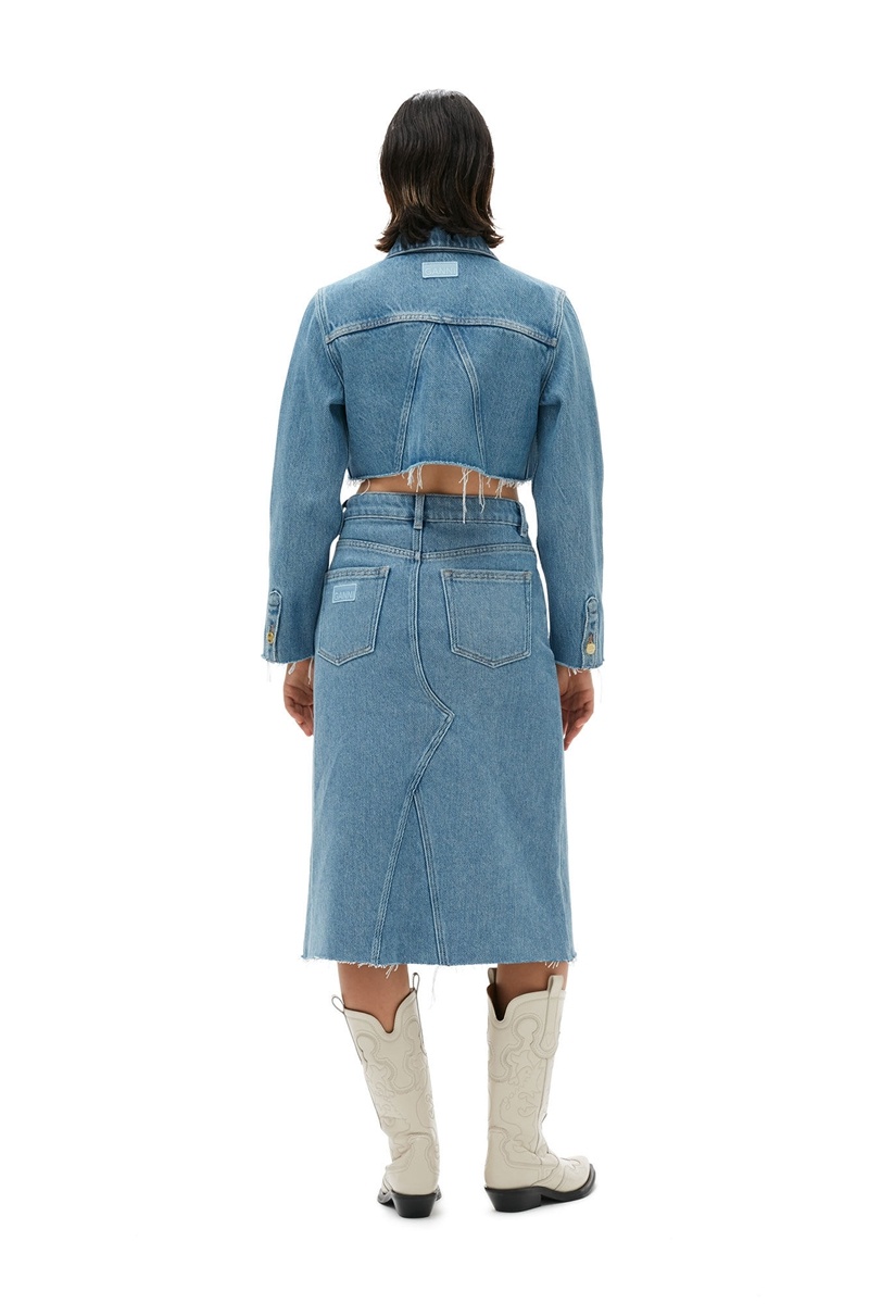 Ganni Heavy Denim Midi GolfSkirts Hellblau Grau | QCFRP2738