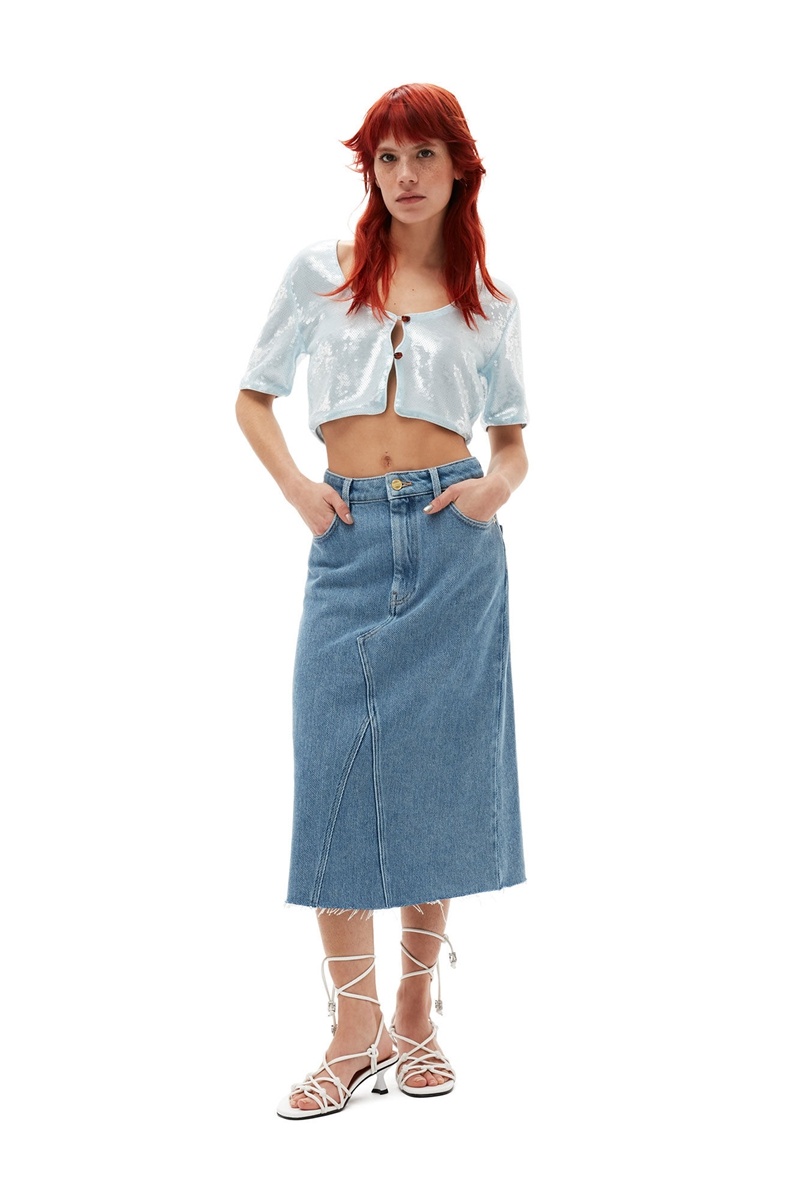 Ganni Heavy Denim Midi GolfSkirts Hellblau Grau | QCFRP2738