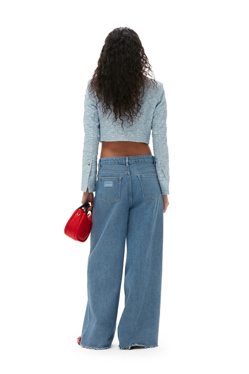 Ganni Heavy Denim Weite Drawstring Jeans Hellblau Grau | NBWJA1590