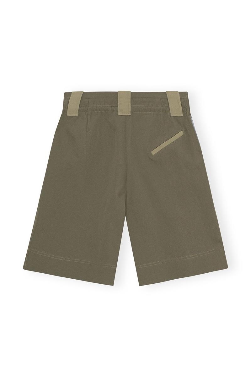 Ganni Heavy Twill Weite Kurze Hose Olivgrün | DPZKH6492