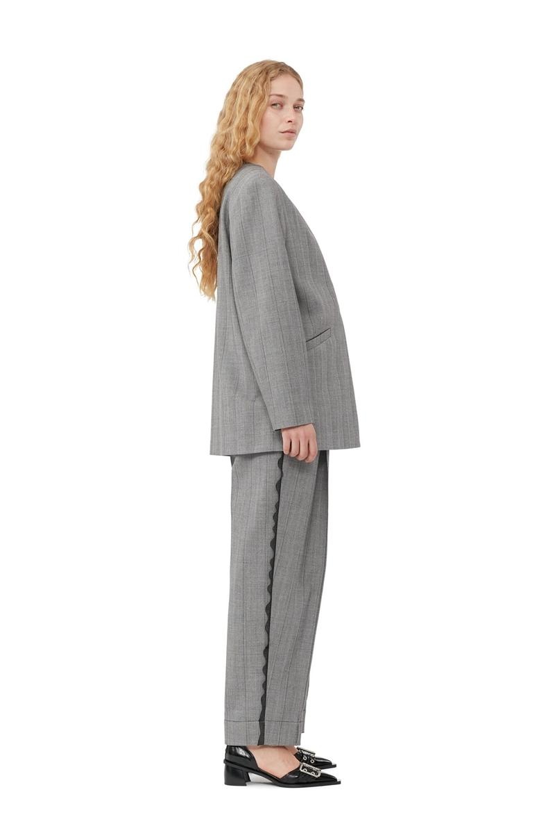 Ganni Herringbone Suiting Blazer Grau | LXRAG1589