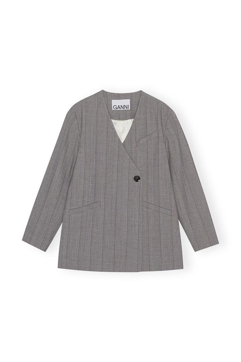 Ganni Herringbone Suiting Blazer Grau | LXRAG1589