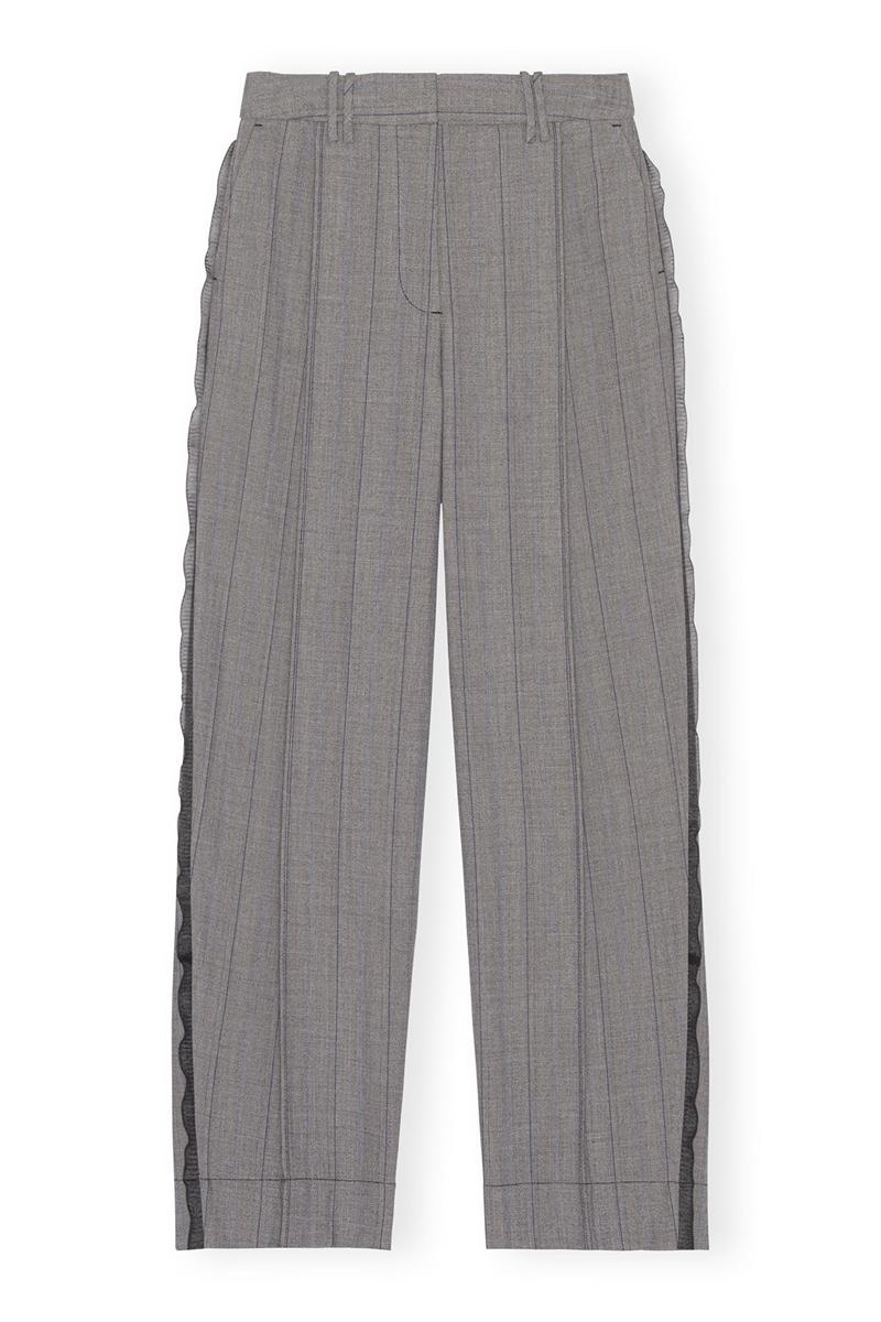 Ganni Herringbone Suiting Falten Hose Grau | JCEAM7359