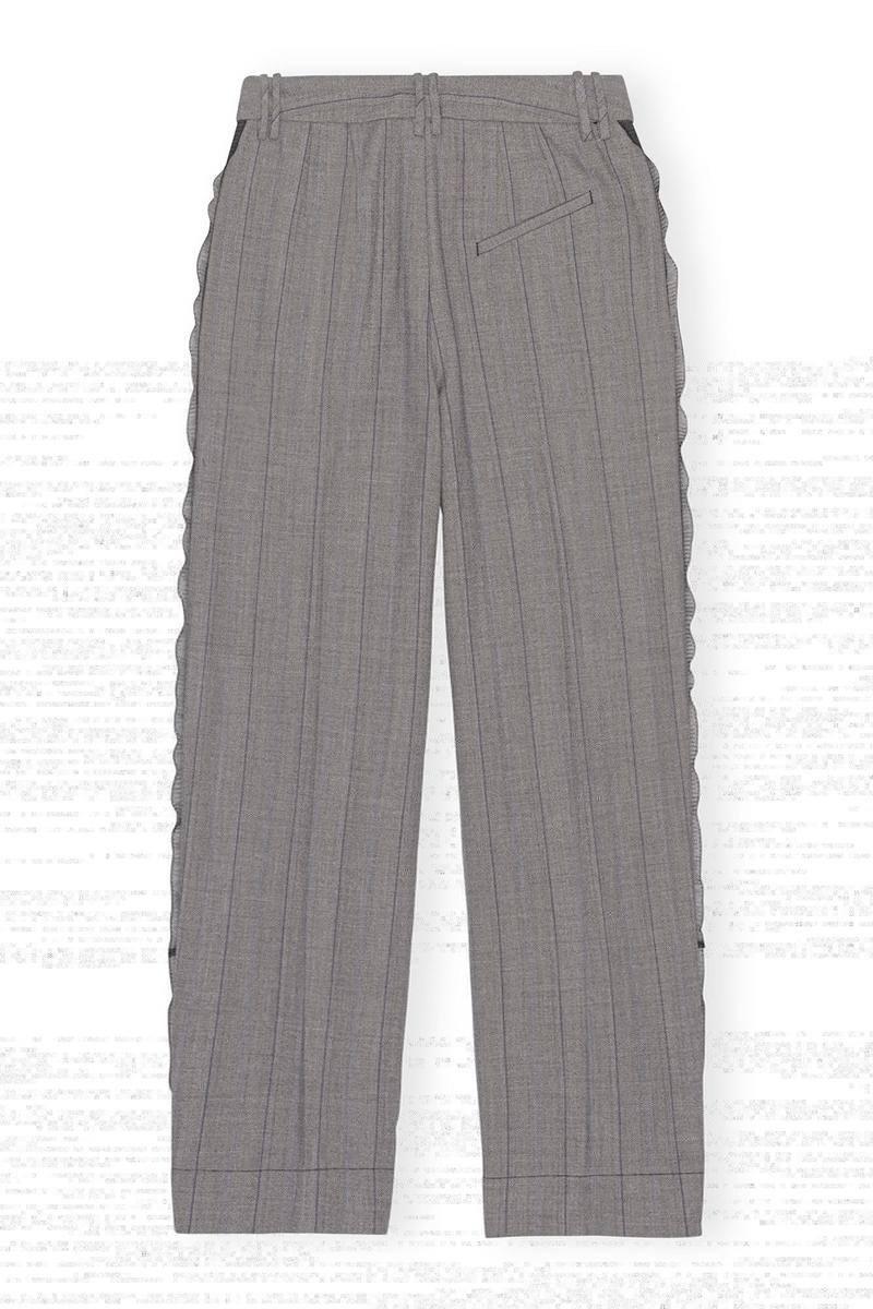 Ganni Herringbone Suiting Falten Hose Grau | JCEAM7359