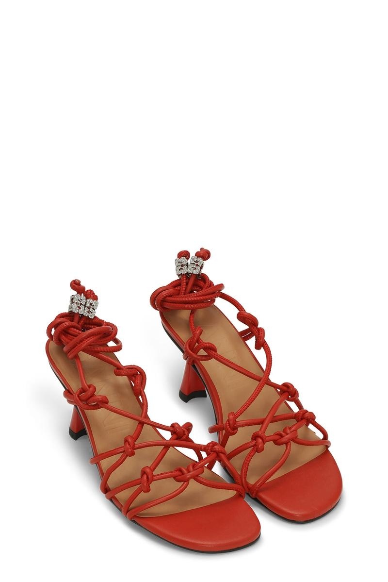 Ganni Knots High Sandalen Rot | ULNIT9478