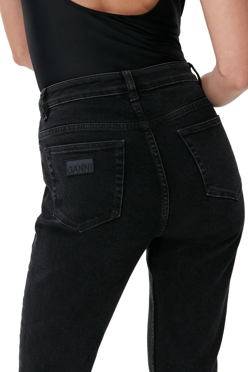 Ganni Kompfort Stretch Cutye Cropped Jeans Schwarz | RASBE2069