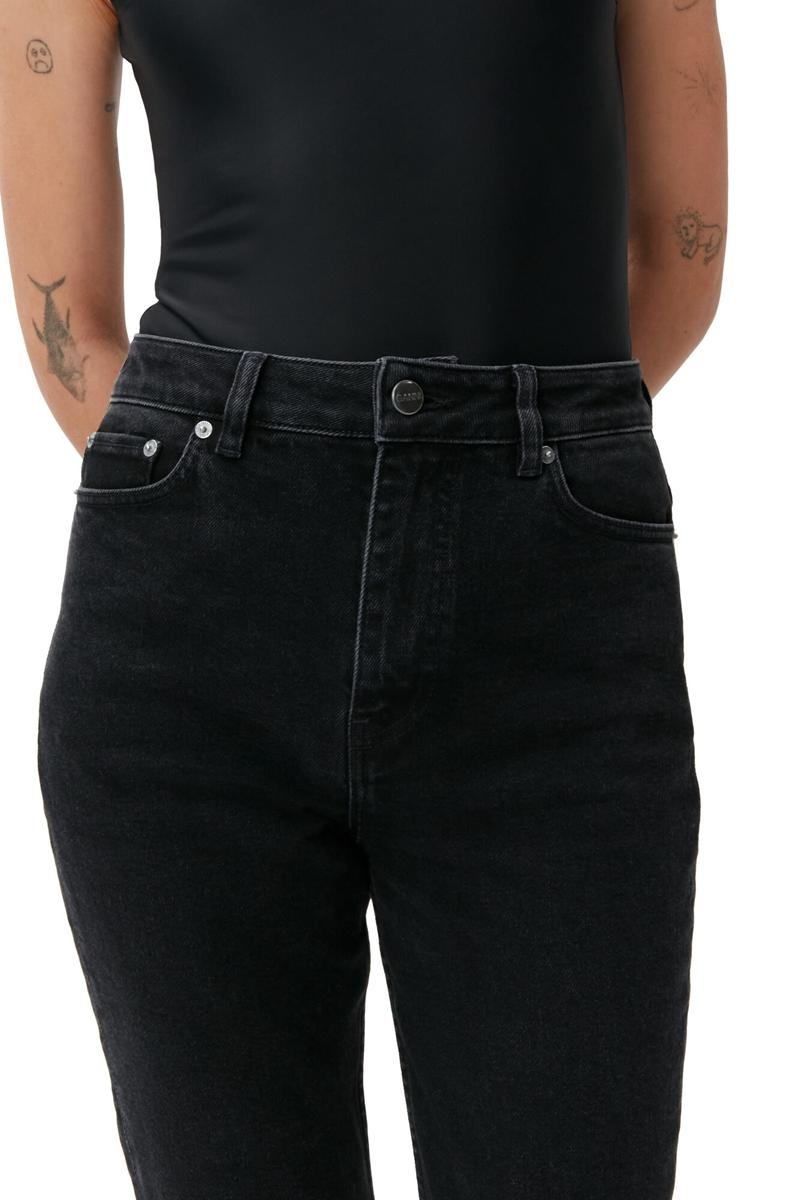 Ganni Kompfort Stretch Cutye Cropped Jeans Schwarz | RASBE2069