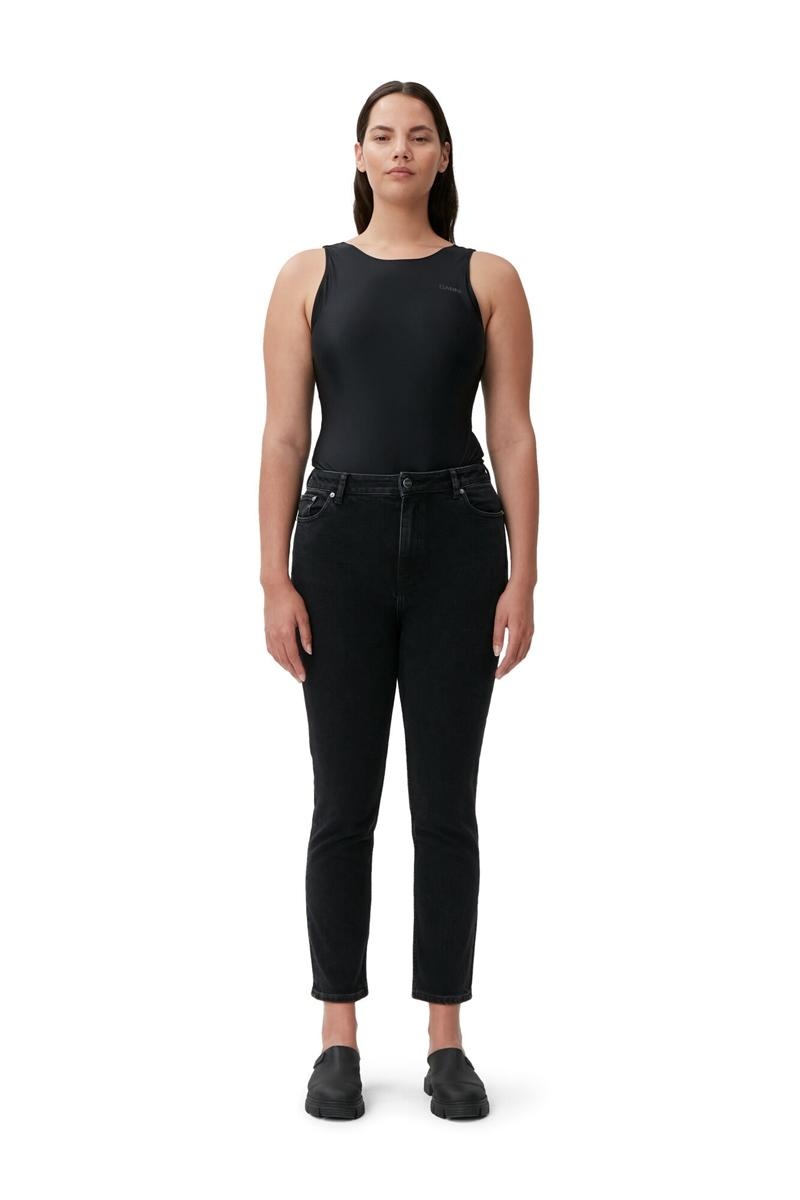 Ganni Kompfort Stretch Cutye Cropped Jeans Schwarz | RASBE2069