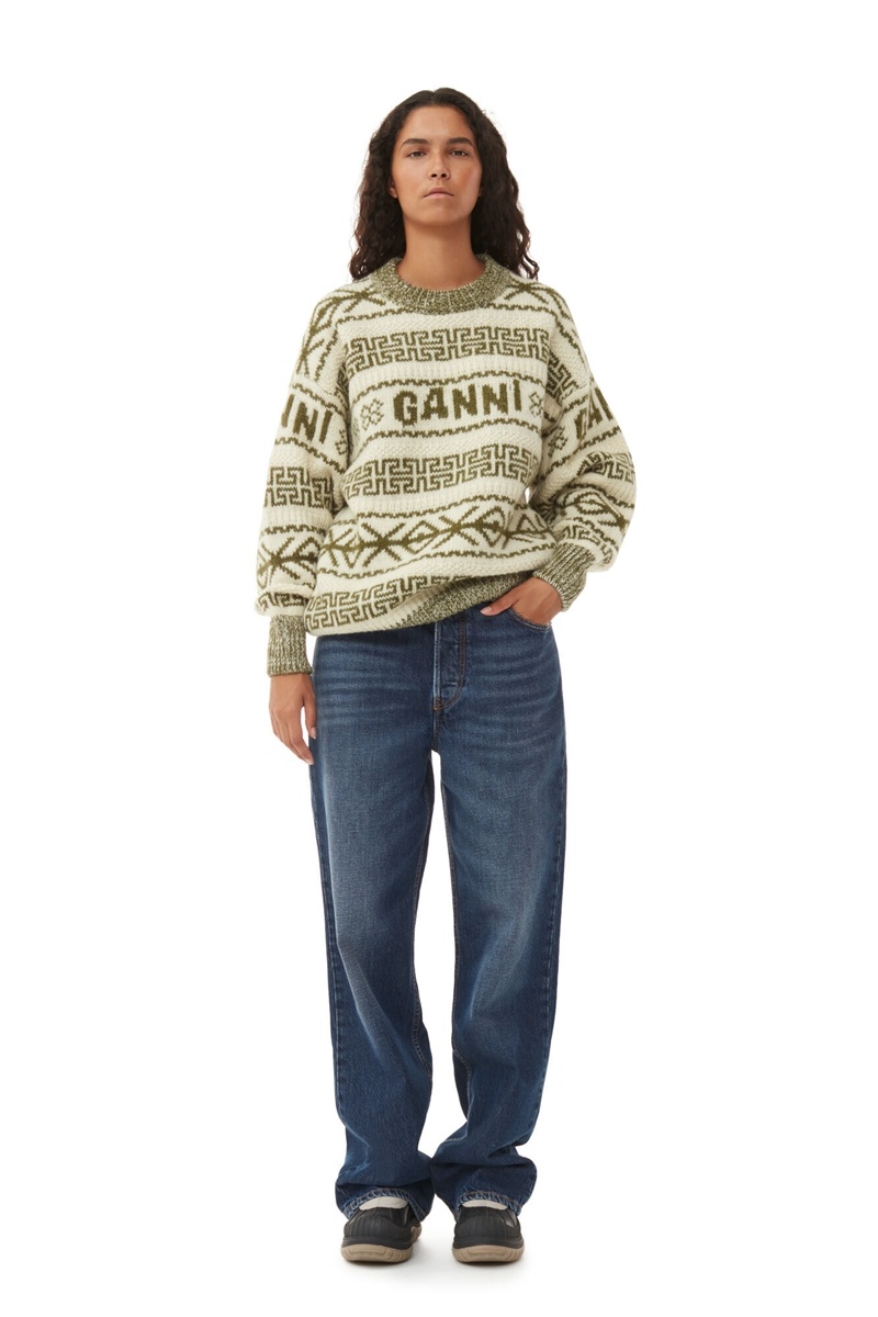 Ganni Lambswool Pullover Oberteile Olivgrün Beige | AOYNT7814