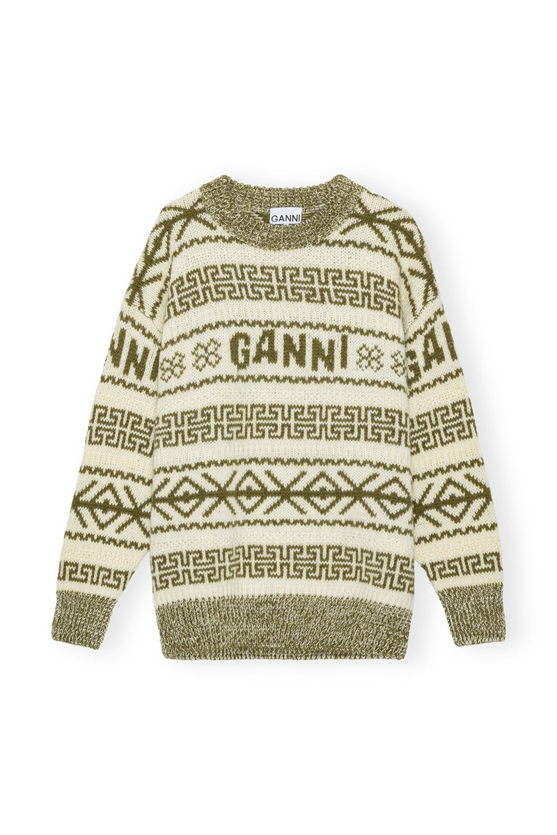 Ganni Lambswool Pullover Oberteile Olivgrün Beige | AOYNT7814