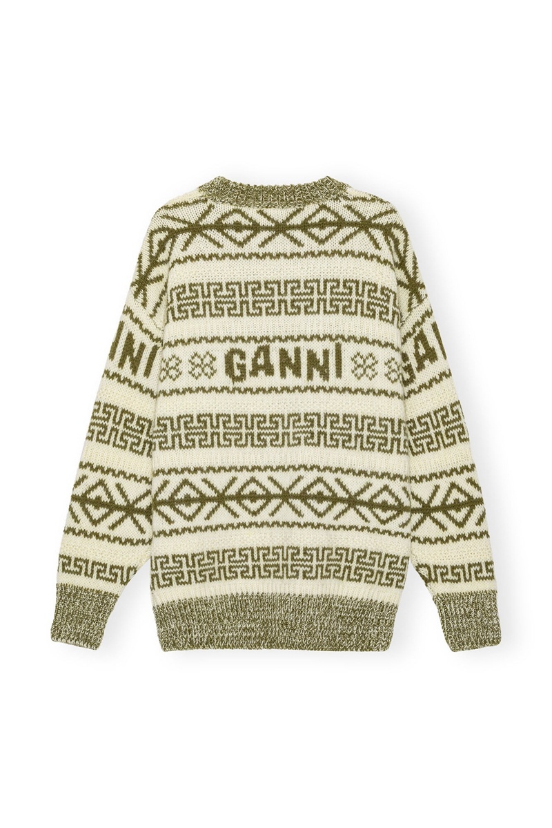 Ganni Lambswool Pullover Oberteile Olivgrün Beige | AOYNT7814