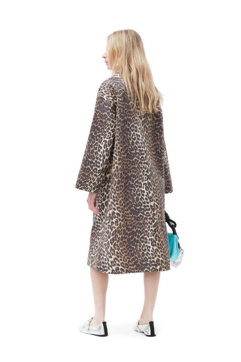 Ganni Leopard Printed Canvas Mäntel Leopard | VHJQM0741