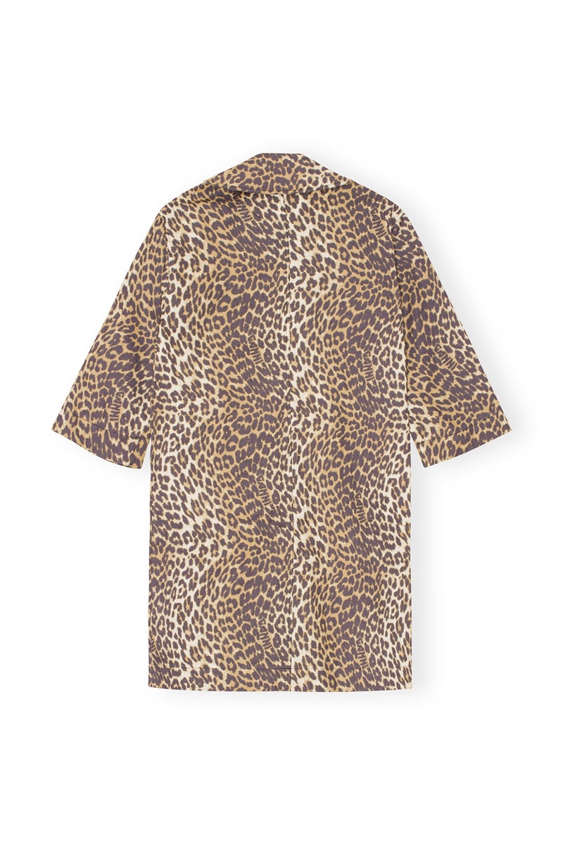 Ganni Leopard Printed Canvas Mäntel Leopard | VHJQM0741