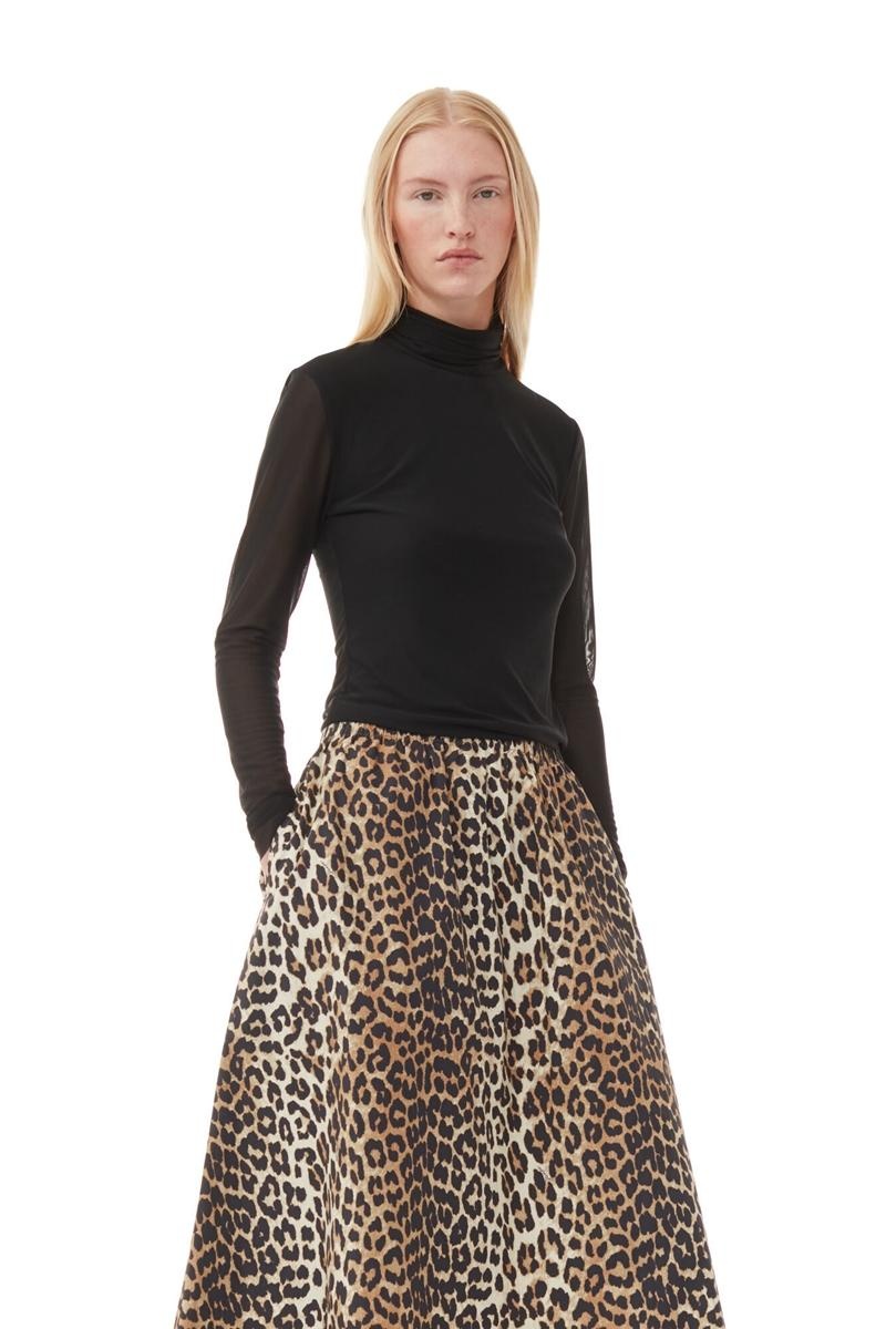 Ganni Leopard Printed Elasticated GolfSkirts Leopard | OVELP6823