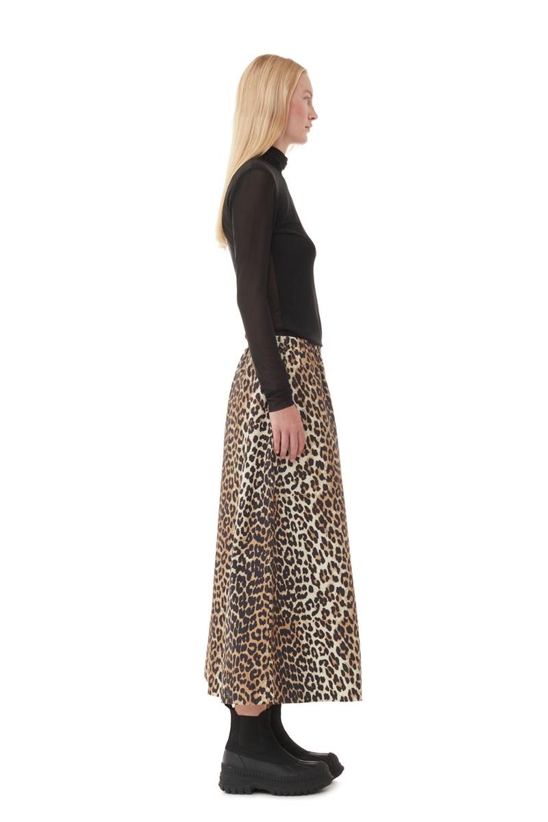 Ganni Leopard Printed Elasticated GolfSkirts Leopard | OVELP6823