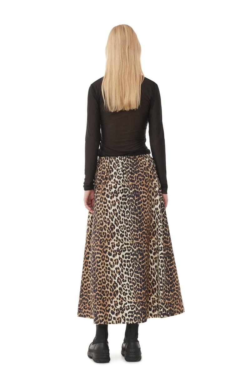 Ganni Leopard Printed Elasticated GolfSkirts Leopard | OVELP6823