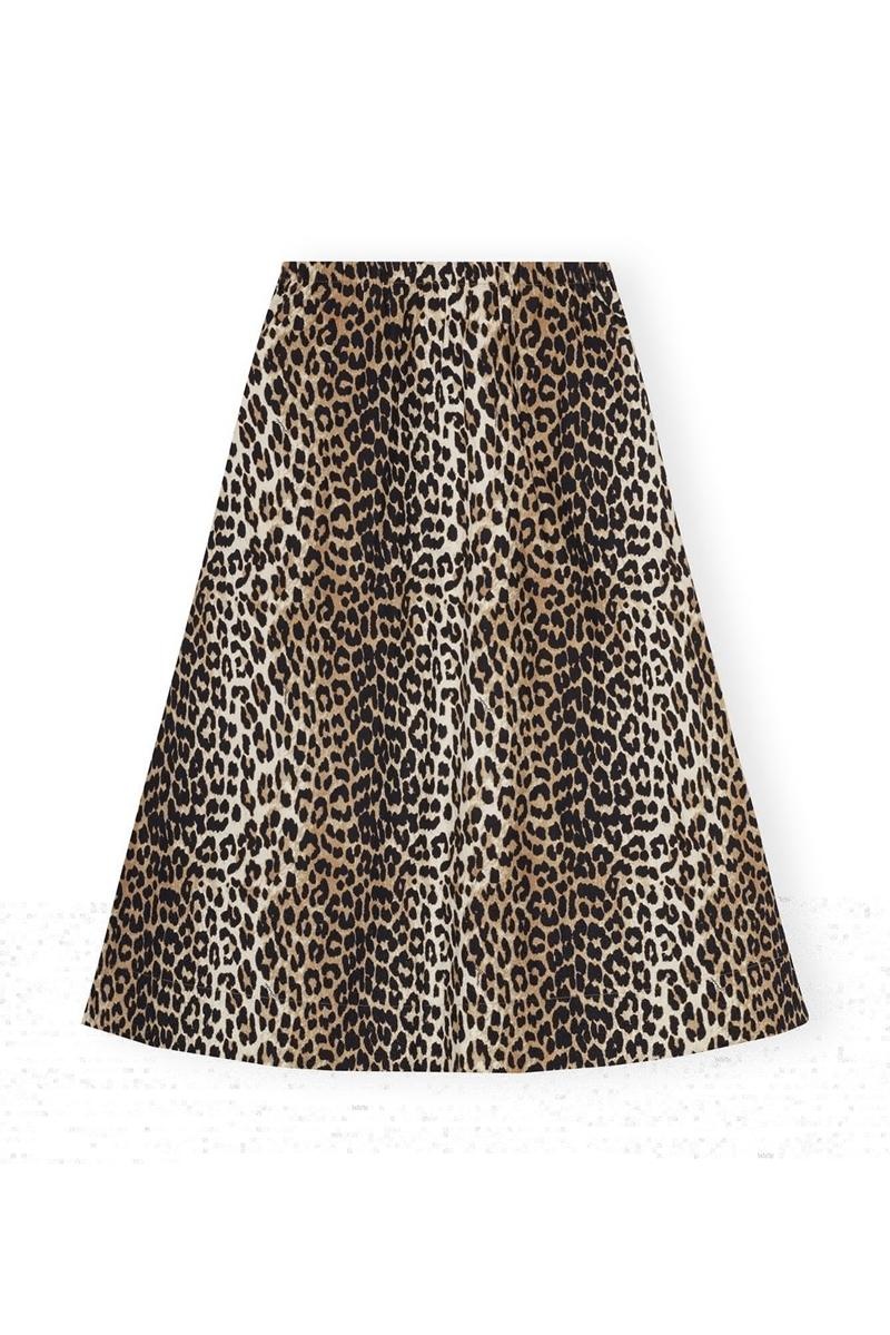 Ganni Leopard Printed Elasticated GolfSkirts Leopard | OVELP6823